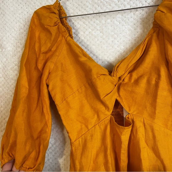 LOFT Beach Linen Cutout Mini Pocket Dress Puff Sleeve Small - Picture 6 of 9